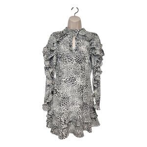 Glamorous Curve Leopard Print Frill Accents High Neck Mini Dress Size XSmall